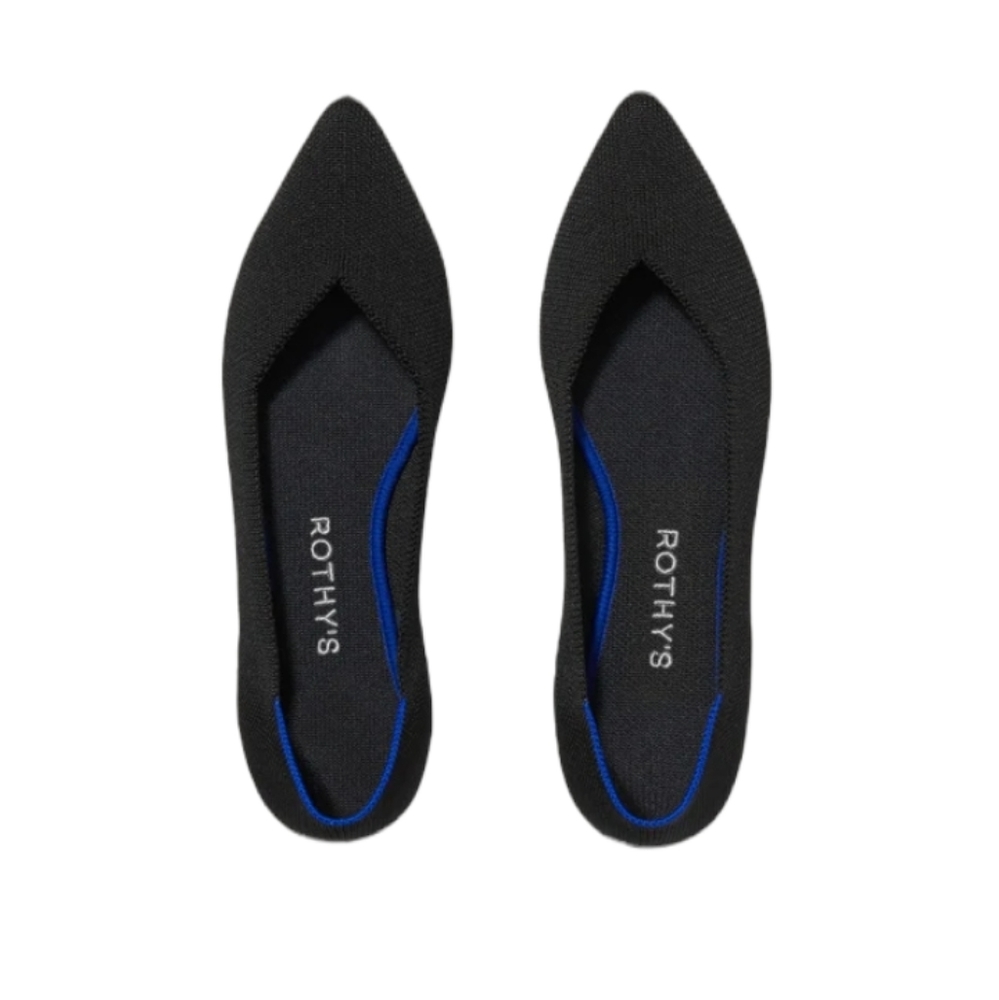 Rothy black solid point slip on flats worn once 8.5